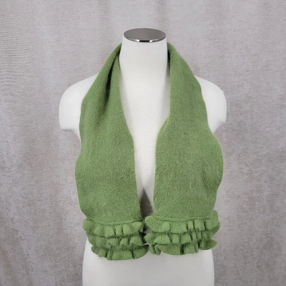 Angora Rabbit Fur Scarf in Spring Green with Ruffled Ends